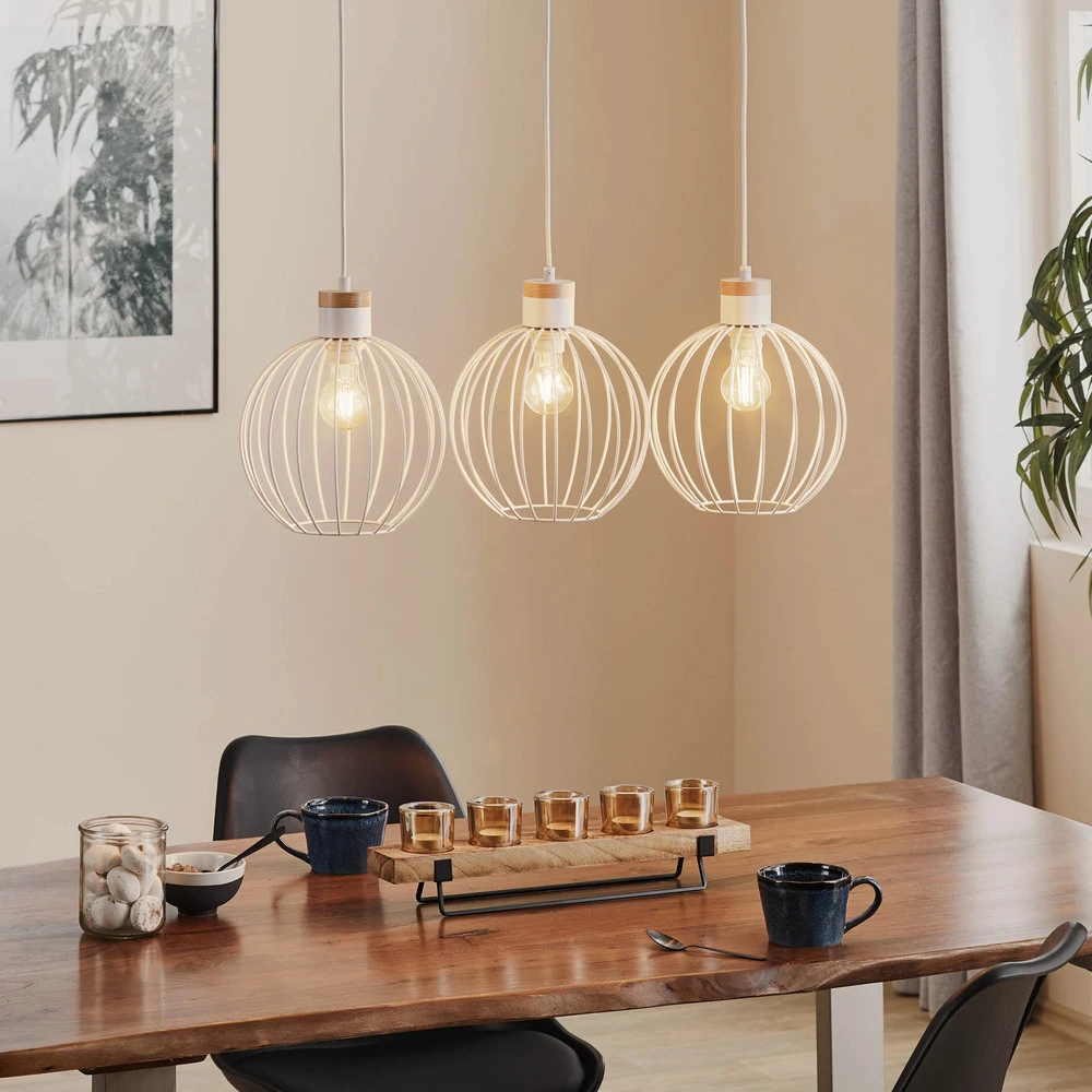 Suspension Barbado, à 3 lampes en blanc avec diffuseur opale