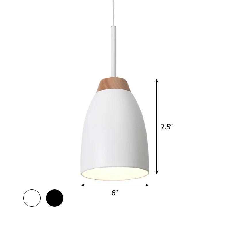 Suspension Bell Drop en métal minimal, 1 ampoule, blanc/noir et bois, plafonnier suspendu au-dessus de la table à fixation...