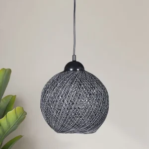Suspension Berleda D22cm Métal Noir et Coton Gris profond