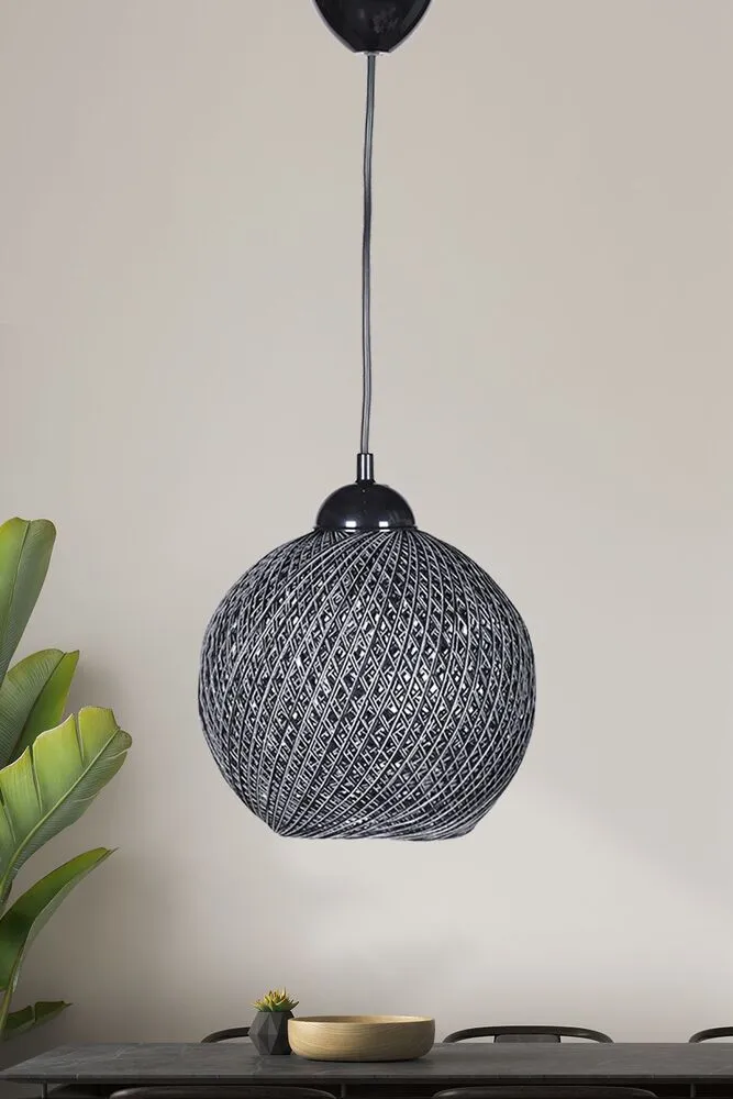 Suspension Berleda D22cm Métal Noir et Coton Gris profond