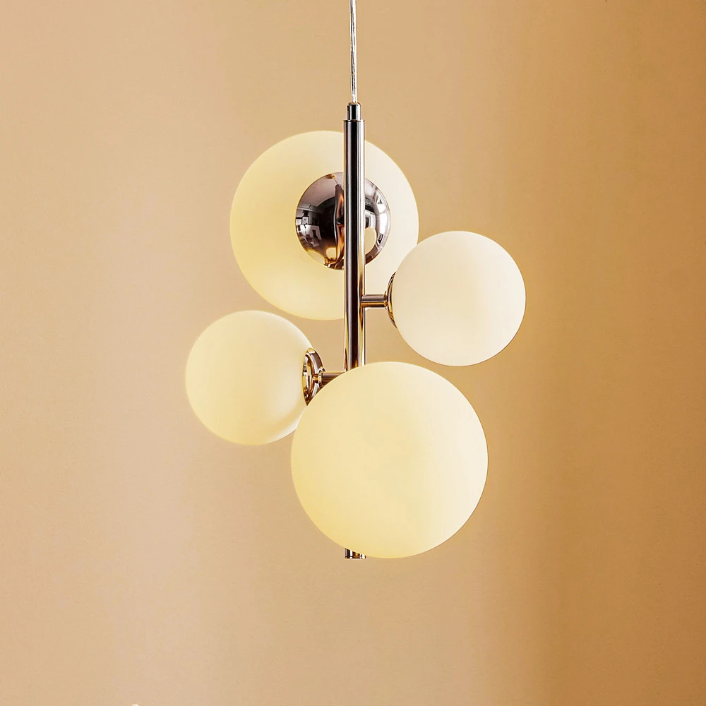 Suspension Bloom à 4 lampes, chromée pour plafonds suspendus