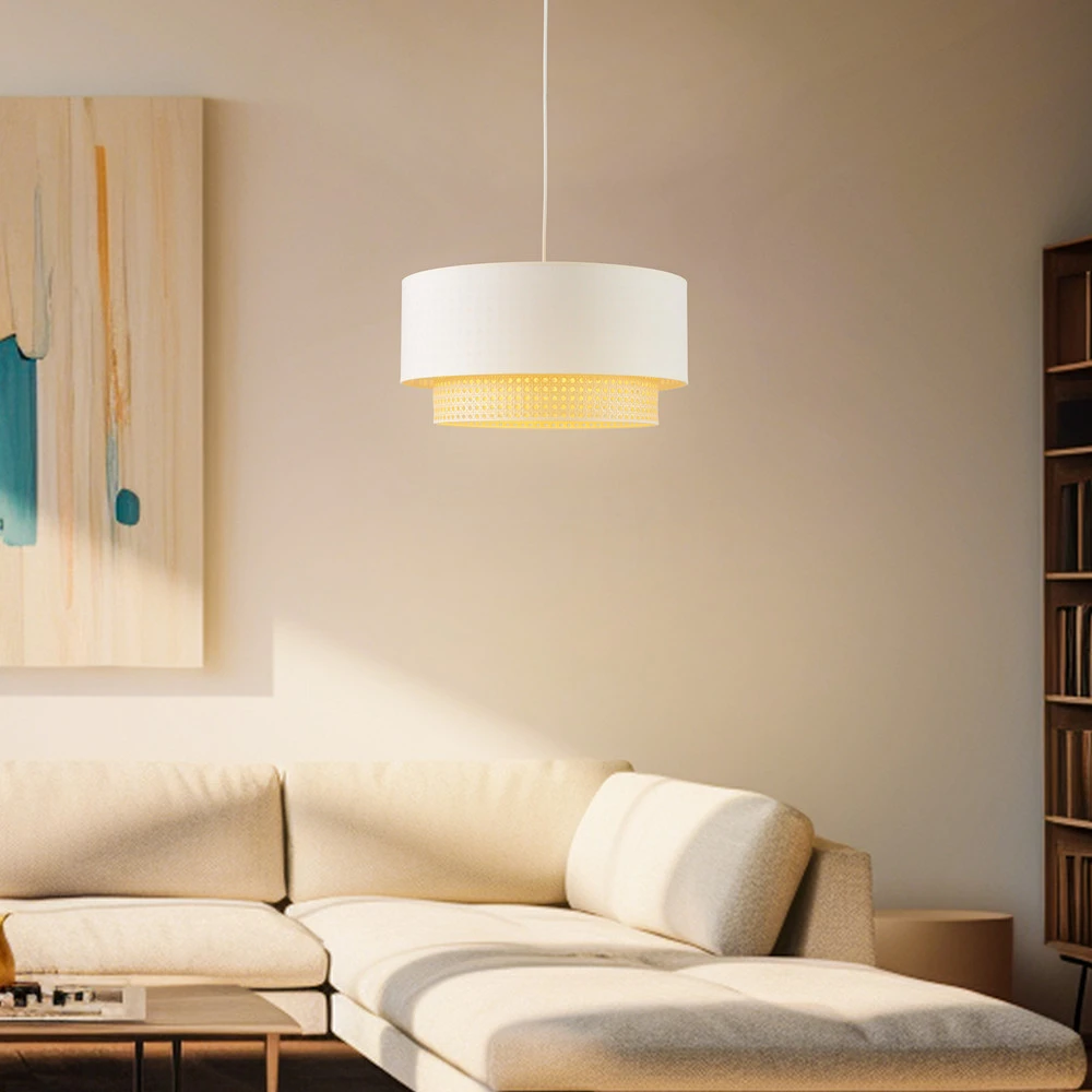 Suspension Boho Ø 45 cm 1 lampe crème blanc/rotin Sans outil d'installation