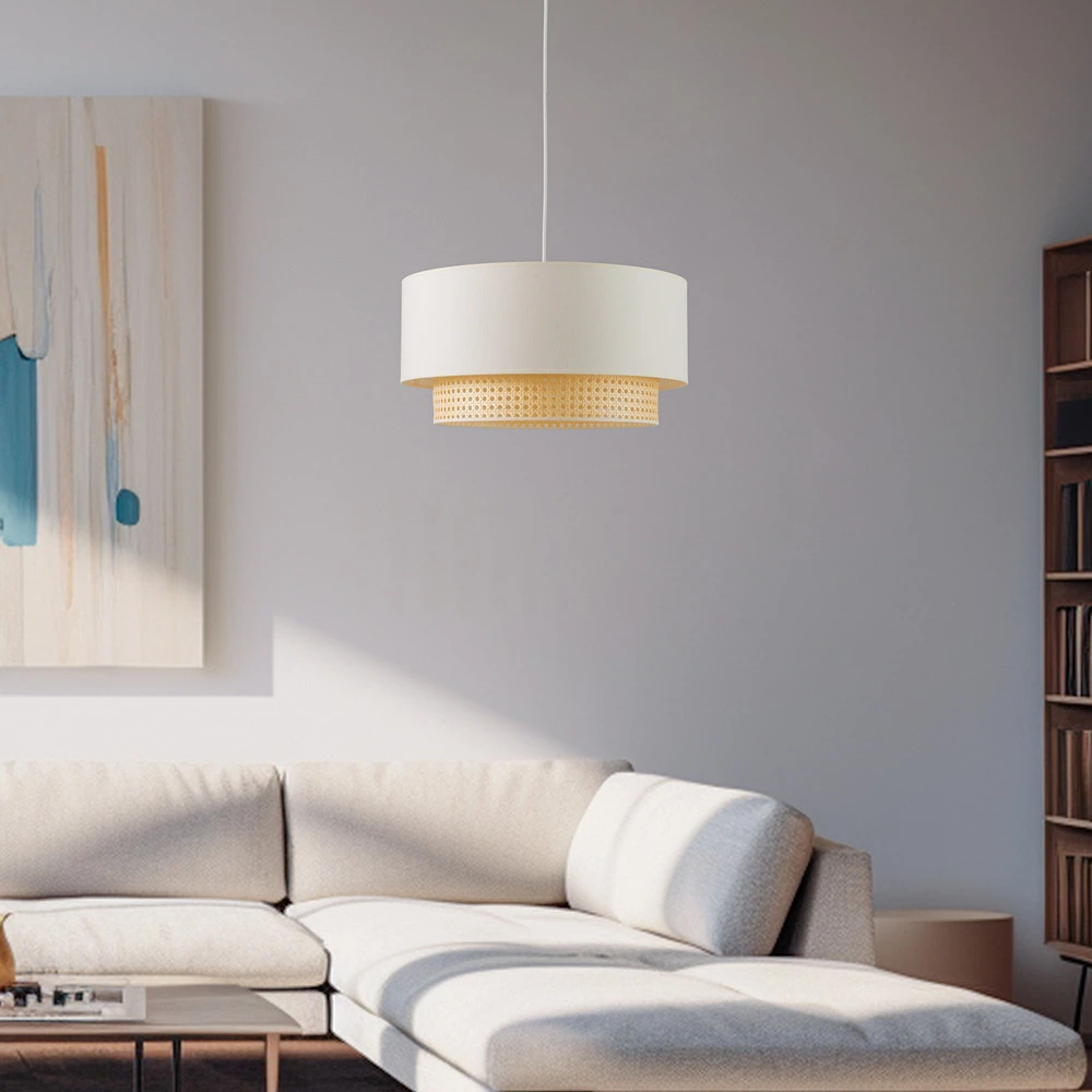 Suspension Boho Ø 45 cm 1 lampe crème blanc/rotin Sans outil d'installation