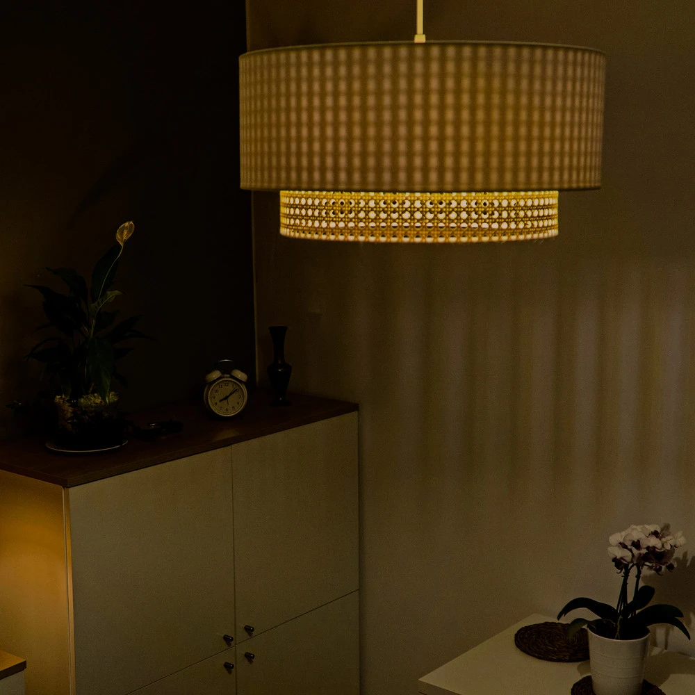 Suspension Boho Ø 45 cm 1 lampe crème blanc/rotin Sans outil d'installation