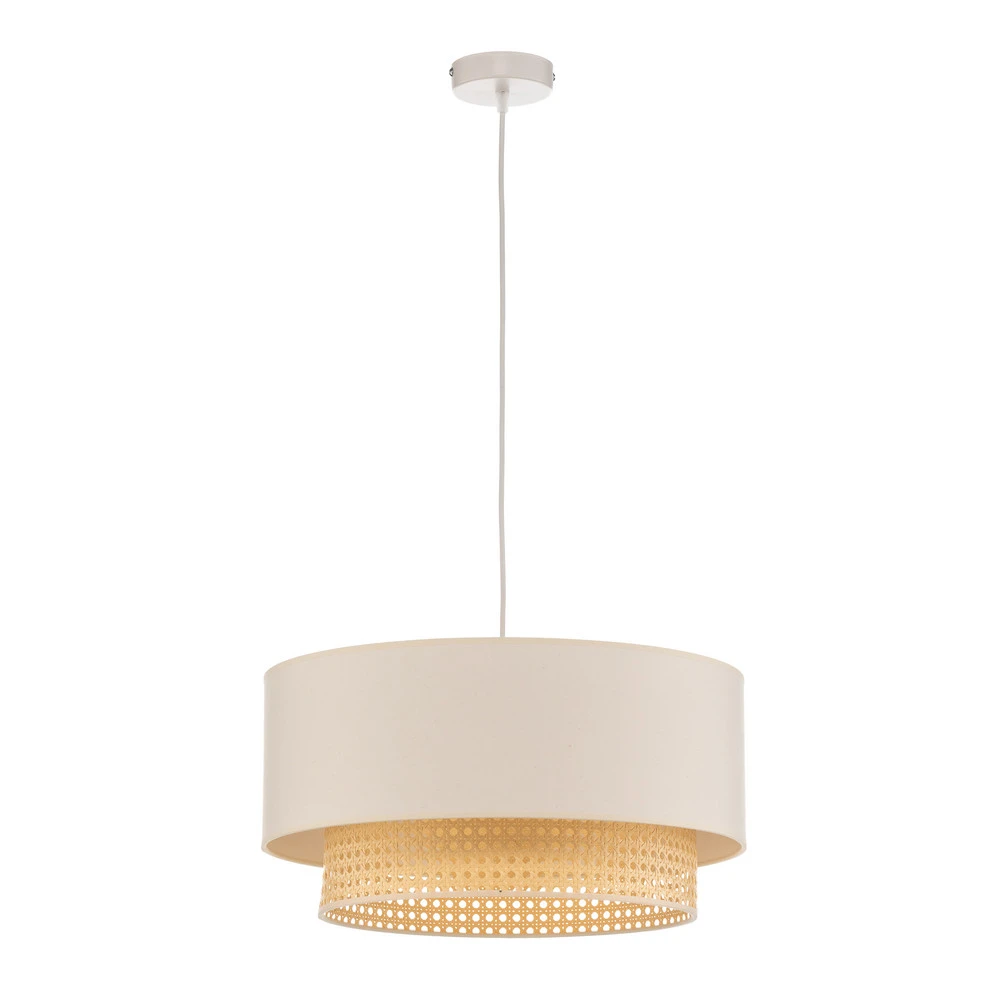 Suspension Boho Ø 45 cm 1 lampe crème blanc/rotin Sans outil d'installation