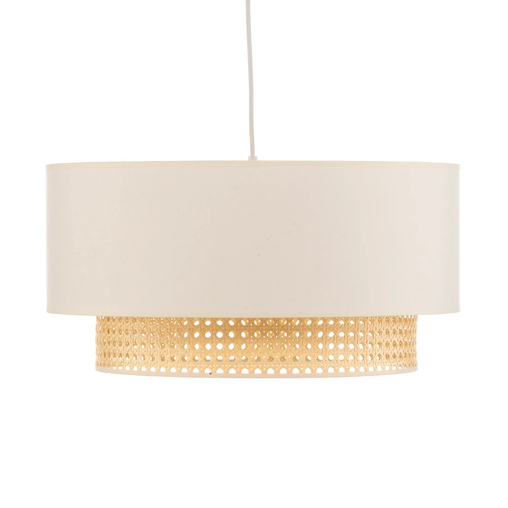 Suspension Boho Ø 45 cm 1 lampe crème blanc/rotin Sans outil d'installation