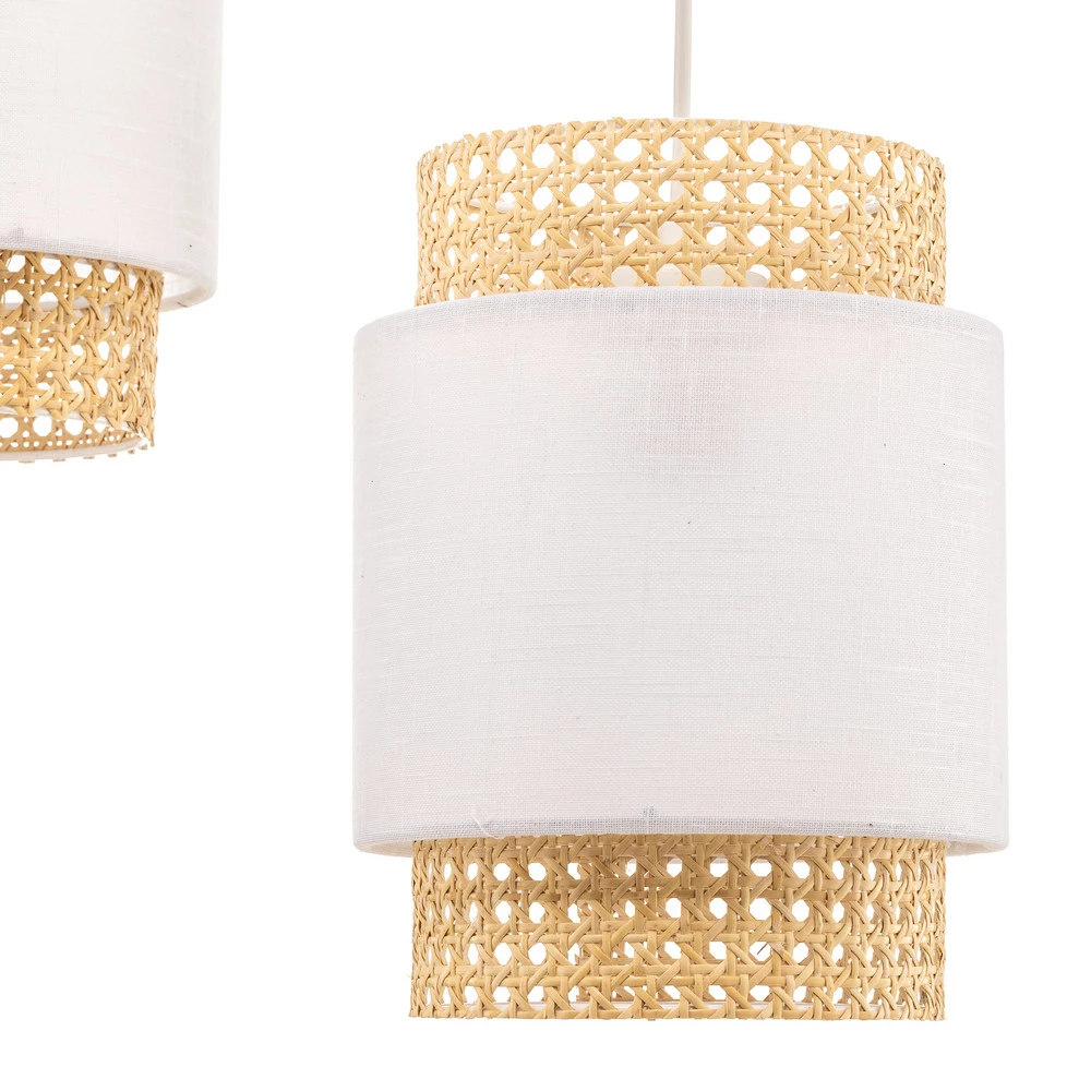Suspension Boho linéaire à 3 lampes blanche/rotin Sans outil d'installation