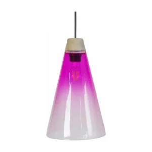 Suspension cone bois, verre violet 90 cm. pour plafonds suspendus