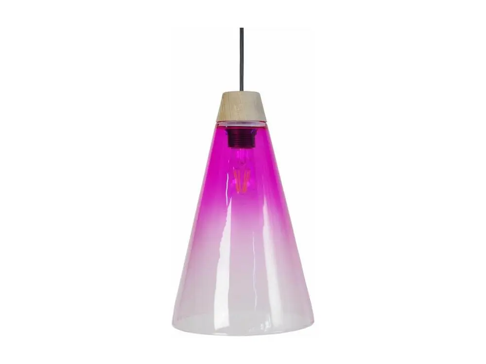 Suspension cone bois, verre violet 90 cm. pour plafonds suspendus