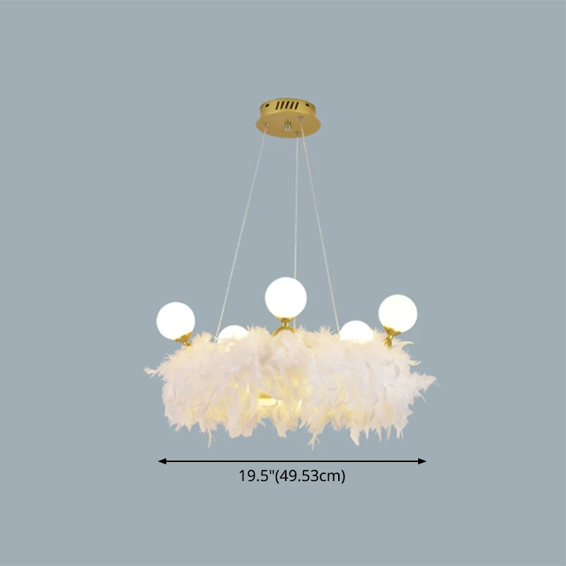 Suspension couronne de plumes, lustre nordique doré et blanc pour chambre de filles IP44 pour salle de bain
