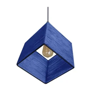Suspension cube,diagonal filaire noir,coton bleu 100 cm. avec fixation réglable