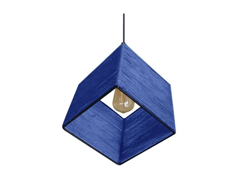 Suspension cube,diagonal filaire noir,coton bleu 100 cm. avec fixation réglable