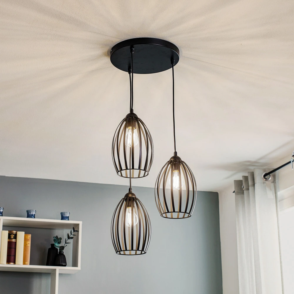 Suspension Dali en noir, à 3 lampes ronde pour entrée et couloir