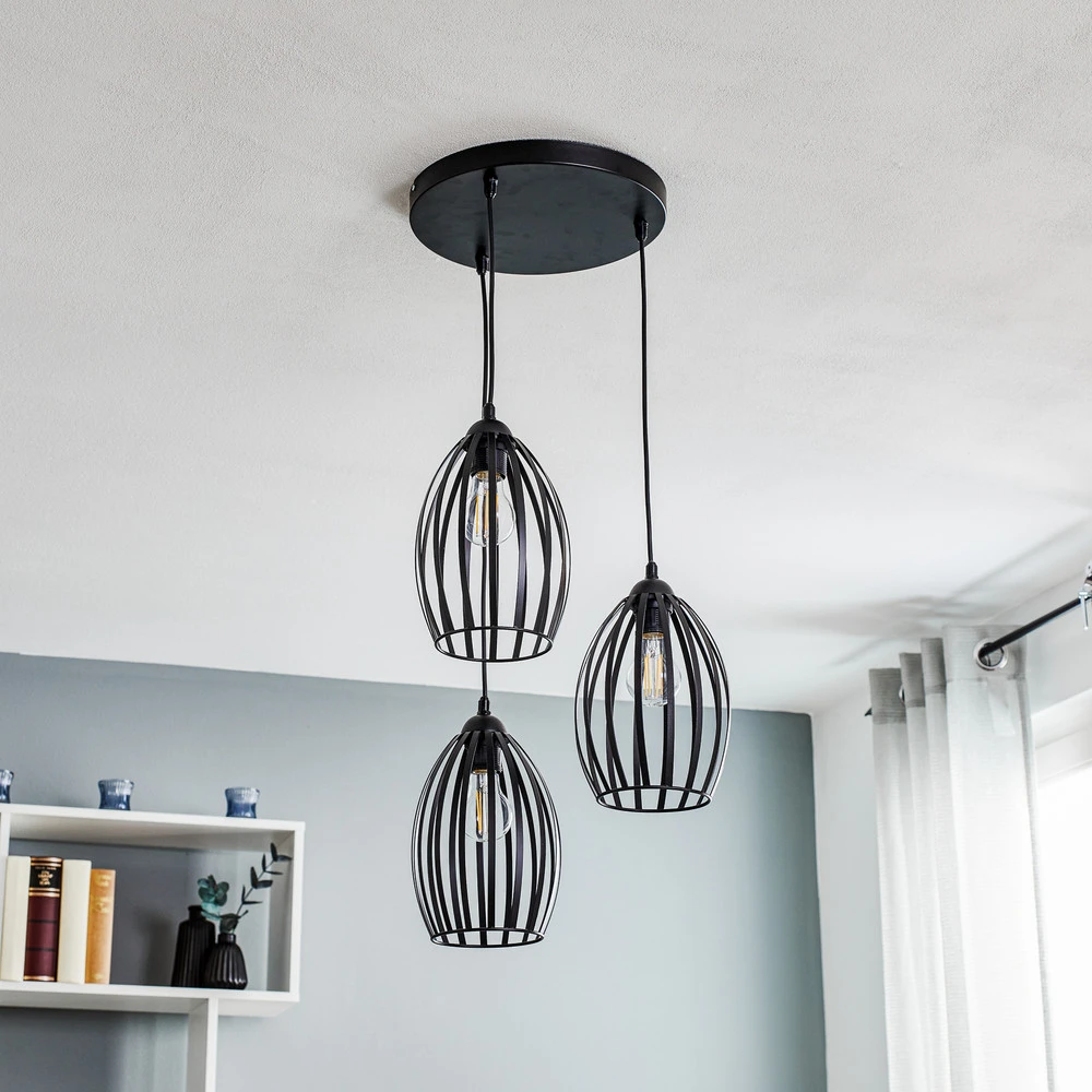 Suspension Dali en noir, à 3 lampes ronde pour entrée et couloir