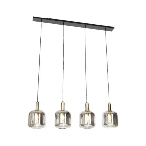 Suspension design noir avec or avec verre fumé 4 lumières - Zuzanna à fixation clip