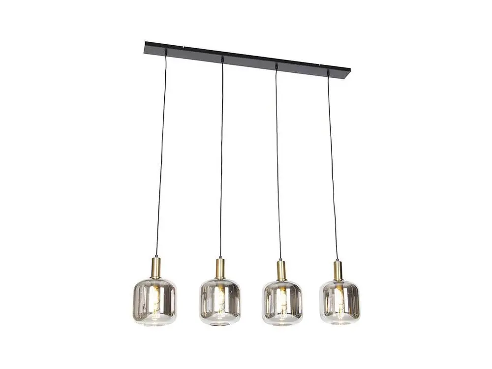 Suspension design noir avec or avec verre fumé 4 lumières - Zuzanna à fixation clip
