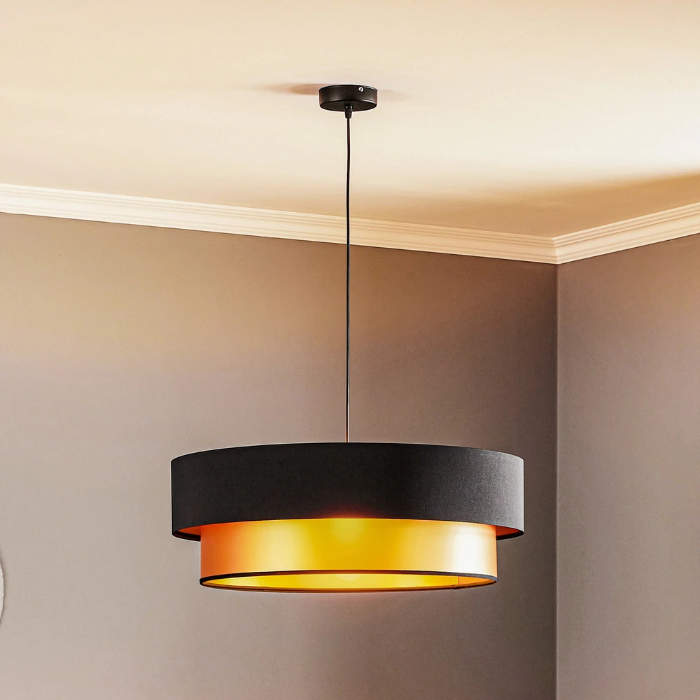 Suspension Dorina, noir/or Ø 60cm IP44 pour salle de bain