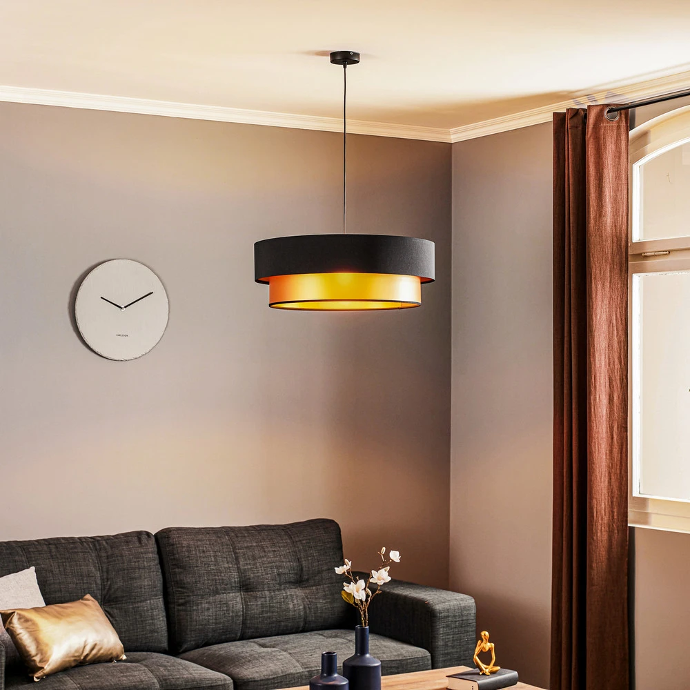 Suspension Dorina, noir/or Ø 60cm IP44 pour salle de bain