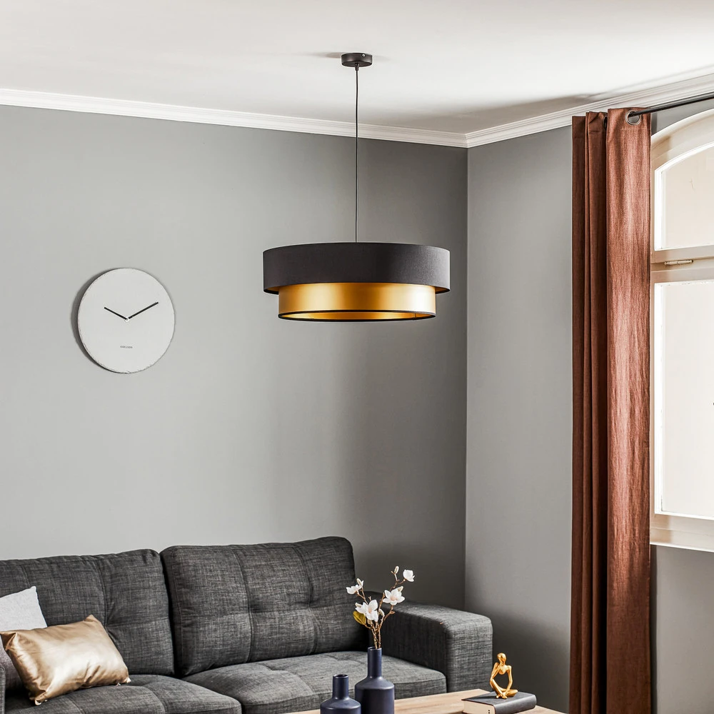 Suspension Dorina, noir/or Ø 60cm IP44 pour salle de bain
