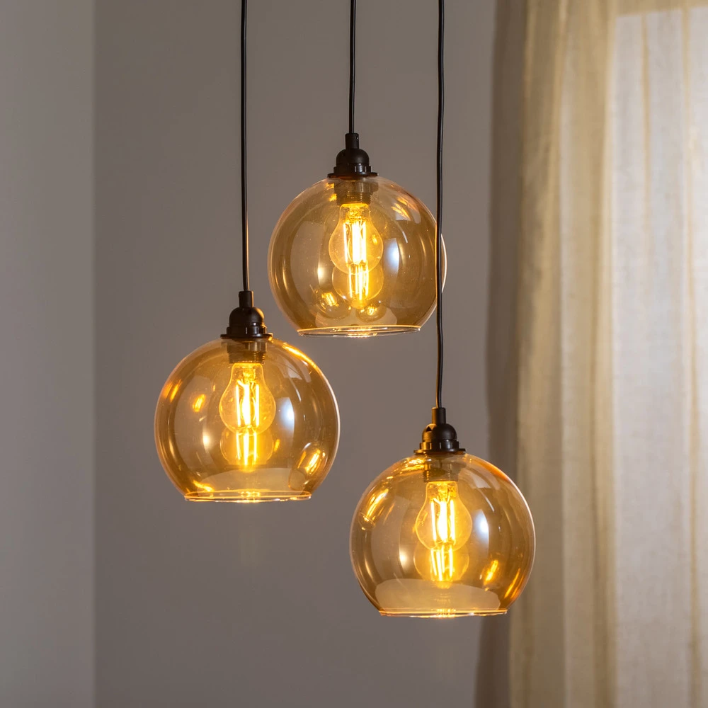 Suspension Dorure 021 à 3 lampes Rondelle de verre Ø20cm
