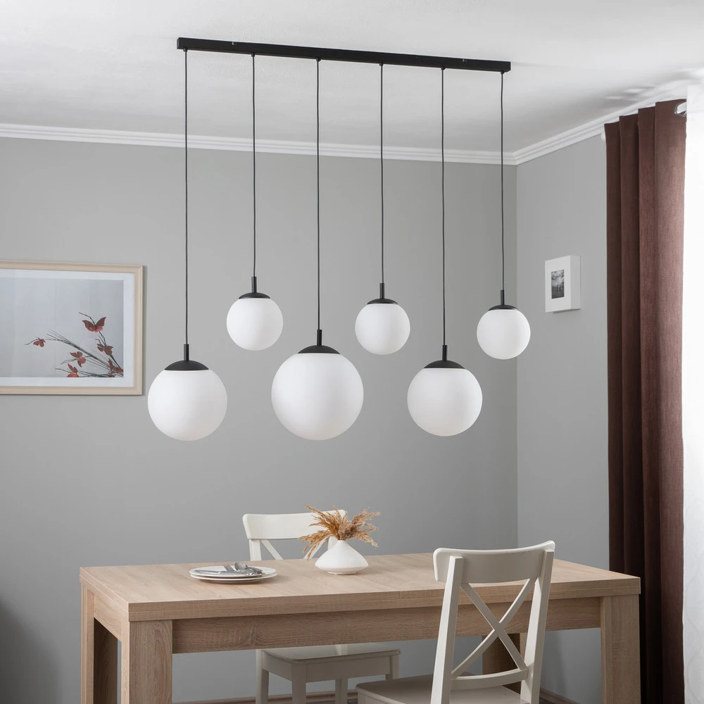 Suspension Esme, verre opalin, à 6 lampes, linéaire | Garantie 2 Ans