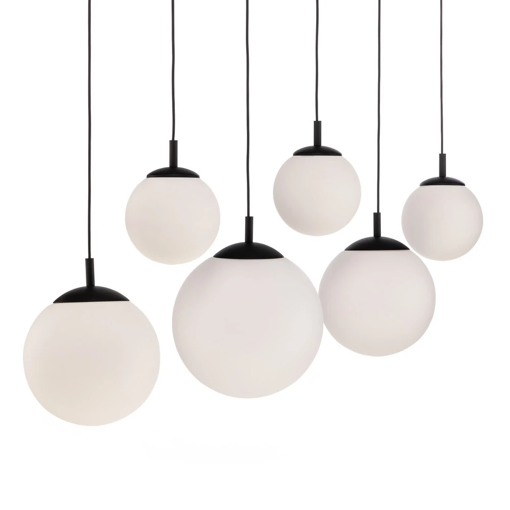 Suspension Esme, verre opalin, à 6 lampes, linéaire | Garantie 2 Ans