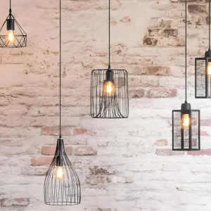 Suspension filaire en métal coloris noir - Diamètre 20 x Hauteur 25,5 cm avec fixation réglable