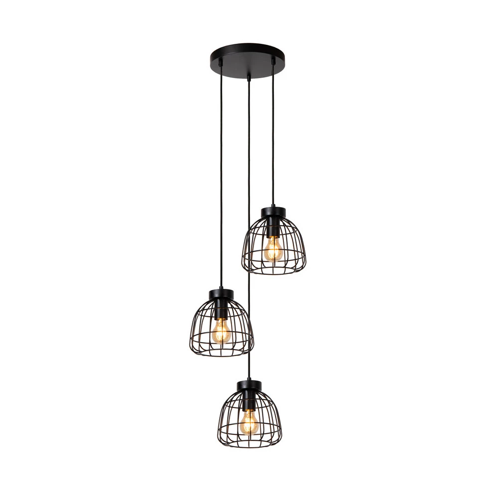 Suspension Filox, noire, à 3 lampes, ronde Design minimaliste