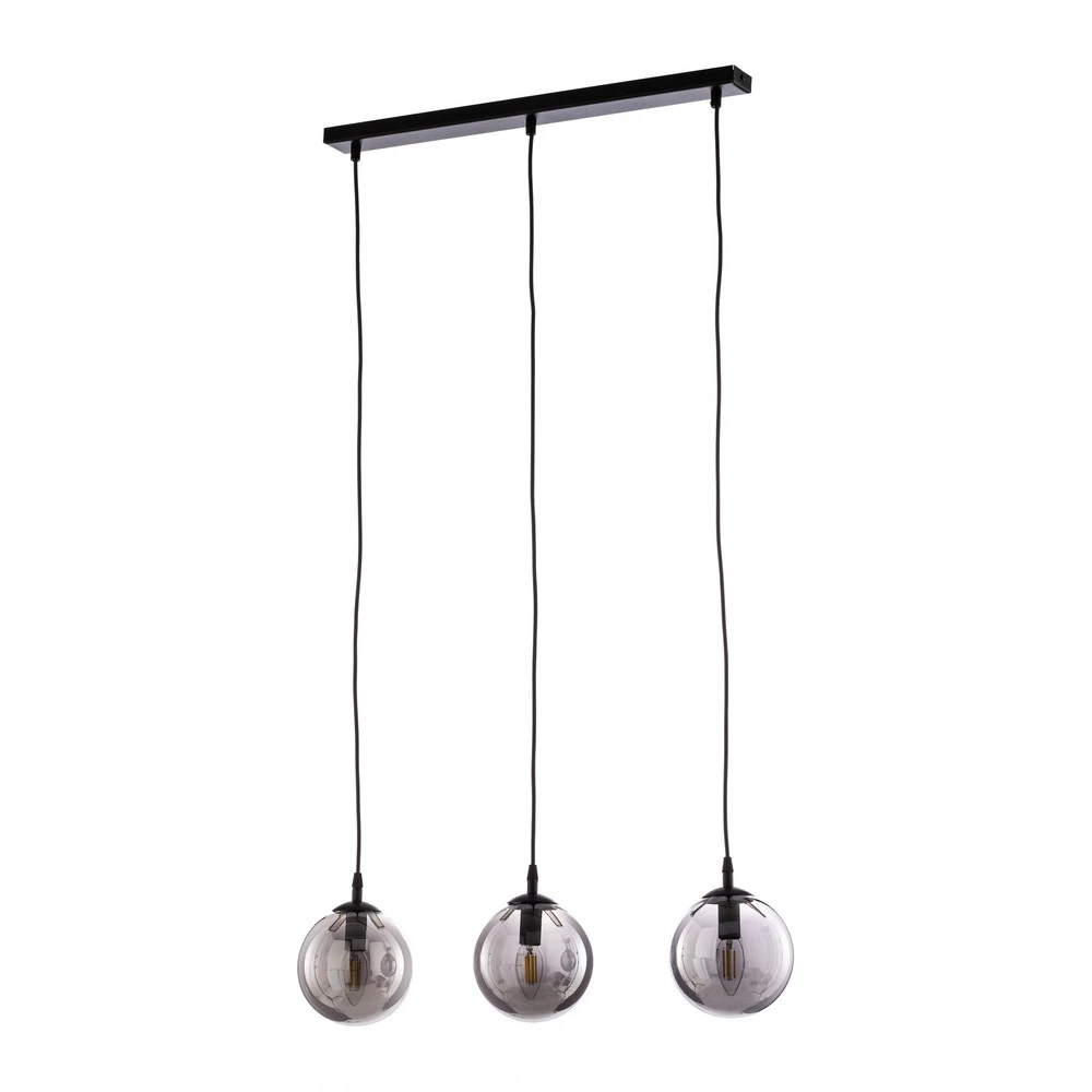 Suspension Glassy, 3 lampes, droite, noir, graphite, verre à fixation clip