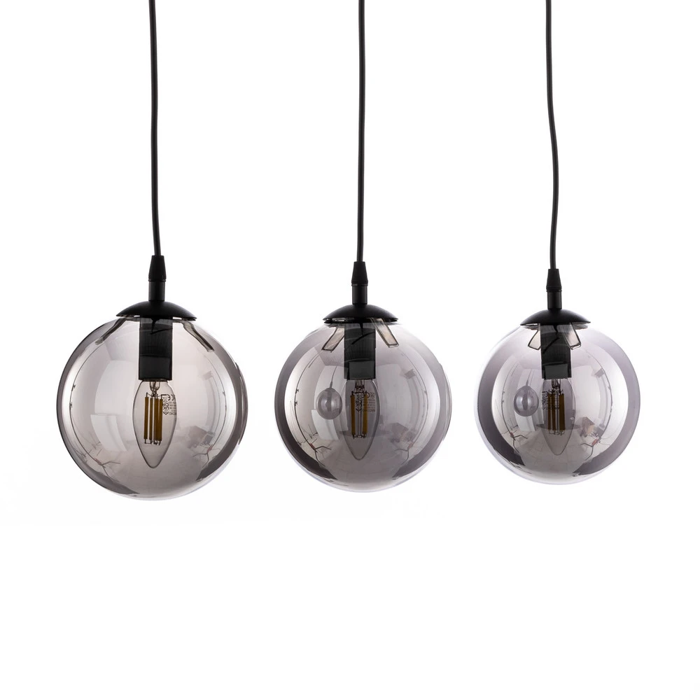 Suspension Glassy, 3 lampes, droite, noir, graphite, verre à fixation clip