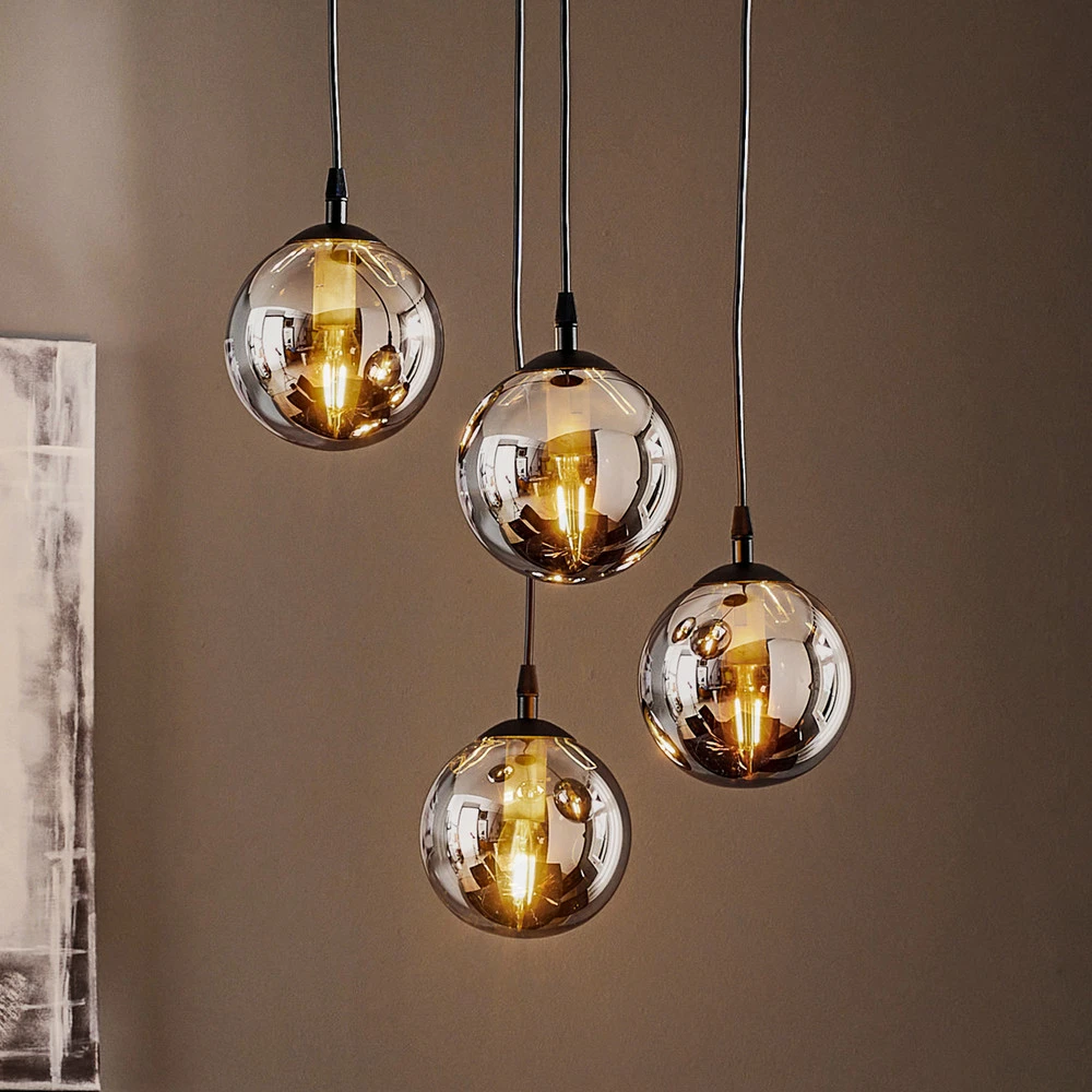Suspension Glassy, 4 lampes, noir, graphite, verre, E14 | Garantie 2 Ans