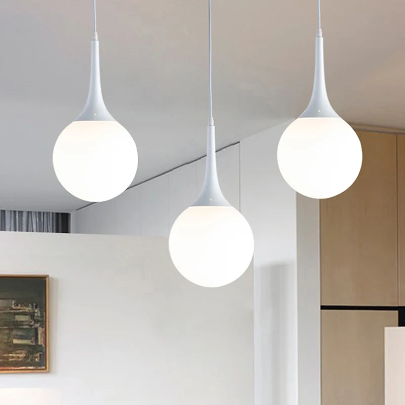 Suspension Globe en verre blanc contemporain 1 lumière 12"/14"/16" de étendu plafonnier suspendu
