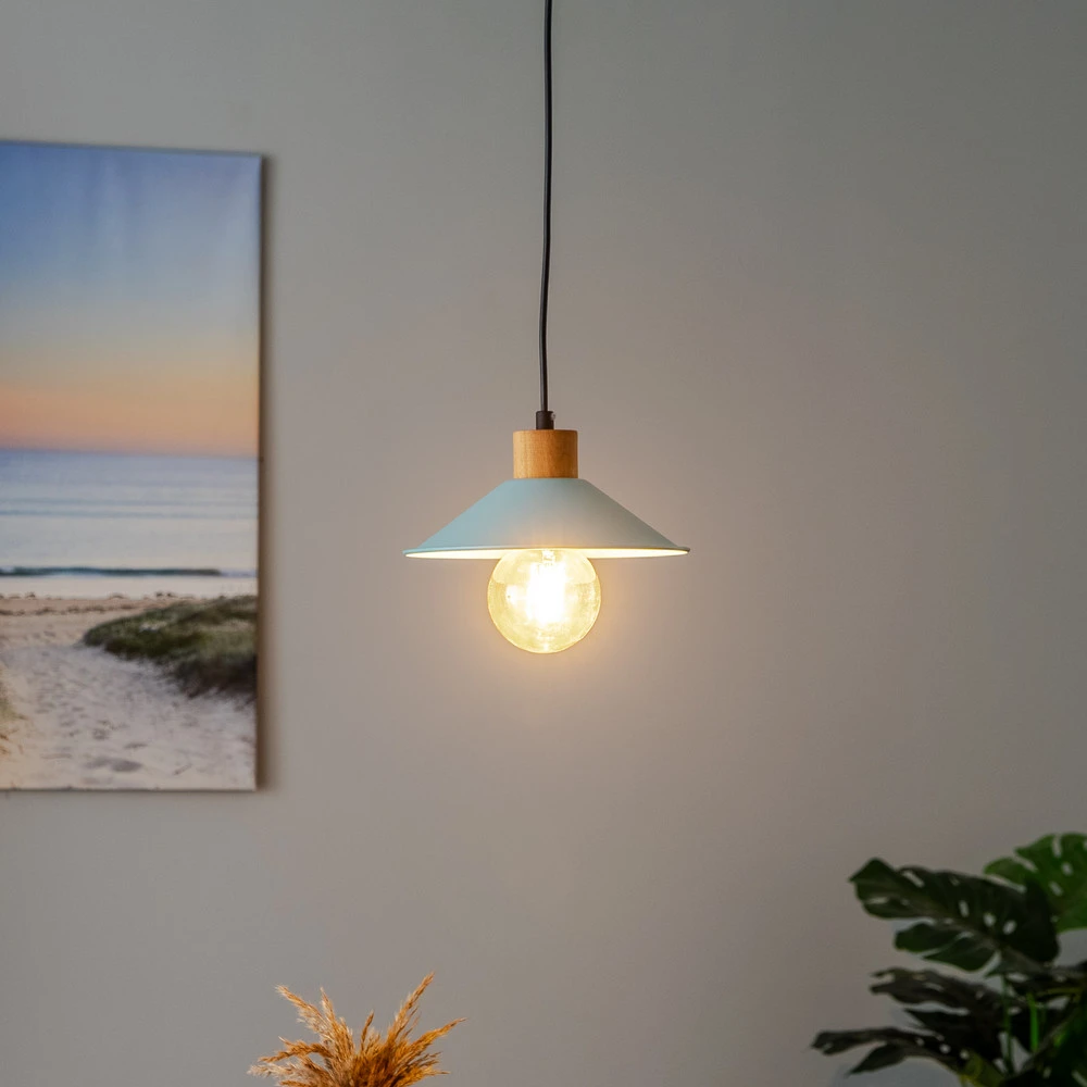 Suspension GMN-00005 à 1 lampe détail bois bleu pour entrée et couloir