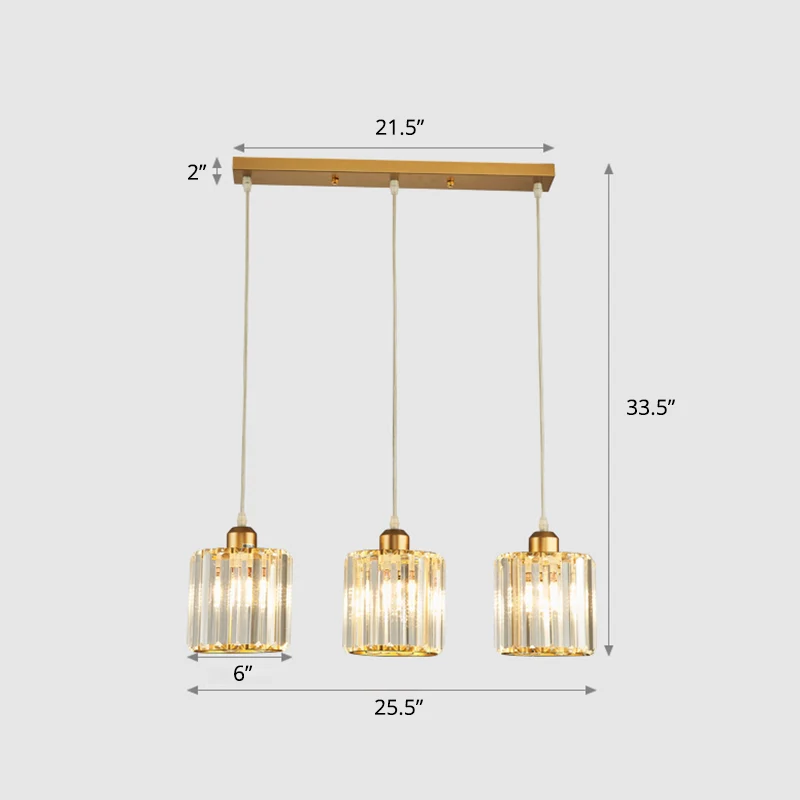 Suspension géométrique en cristal prismatique, éclairage aisé, lampe suspendue à 3 têtes dorées pour salle à manger