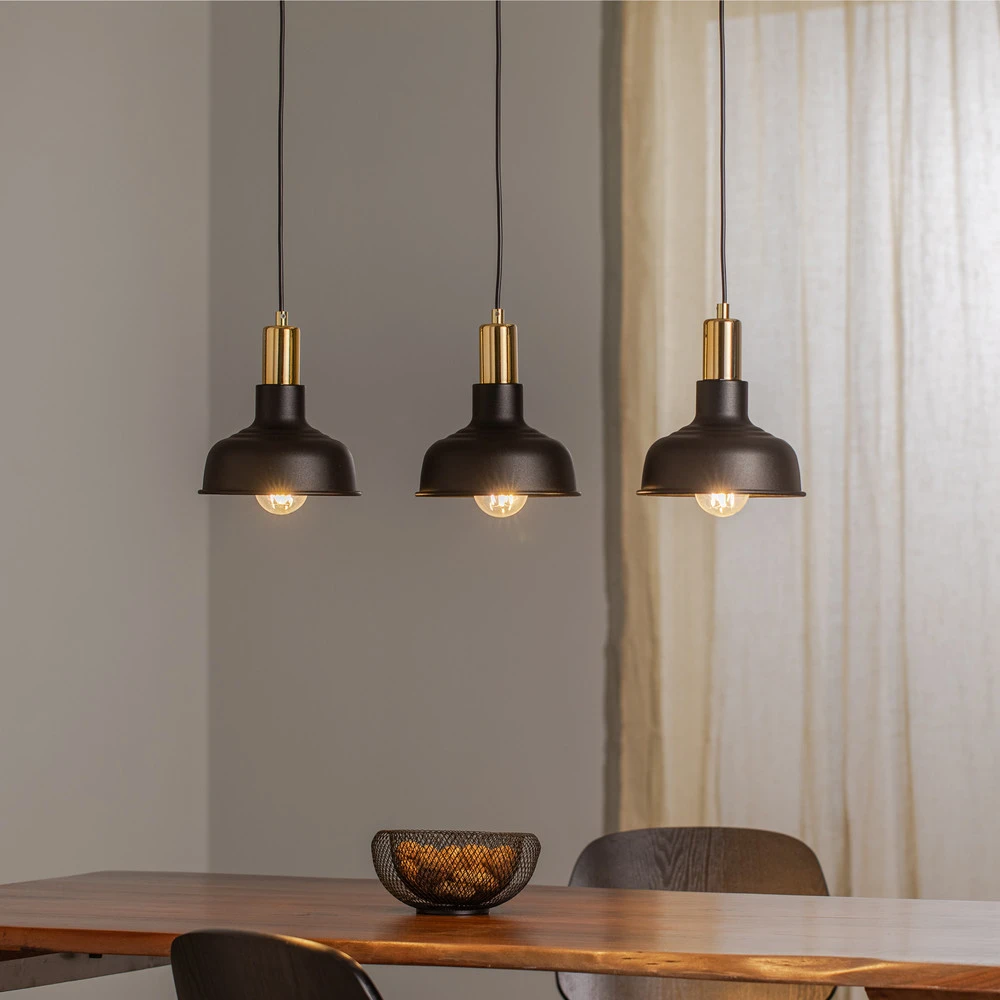 Suspension Gubo à trois lampes, noire à fixation clip