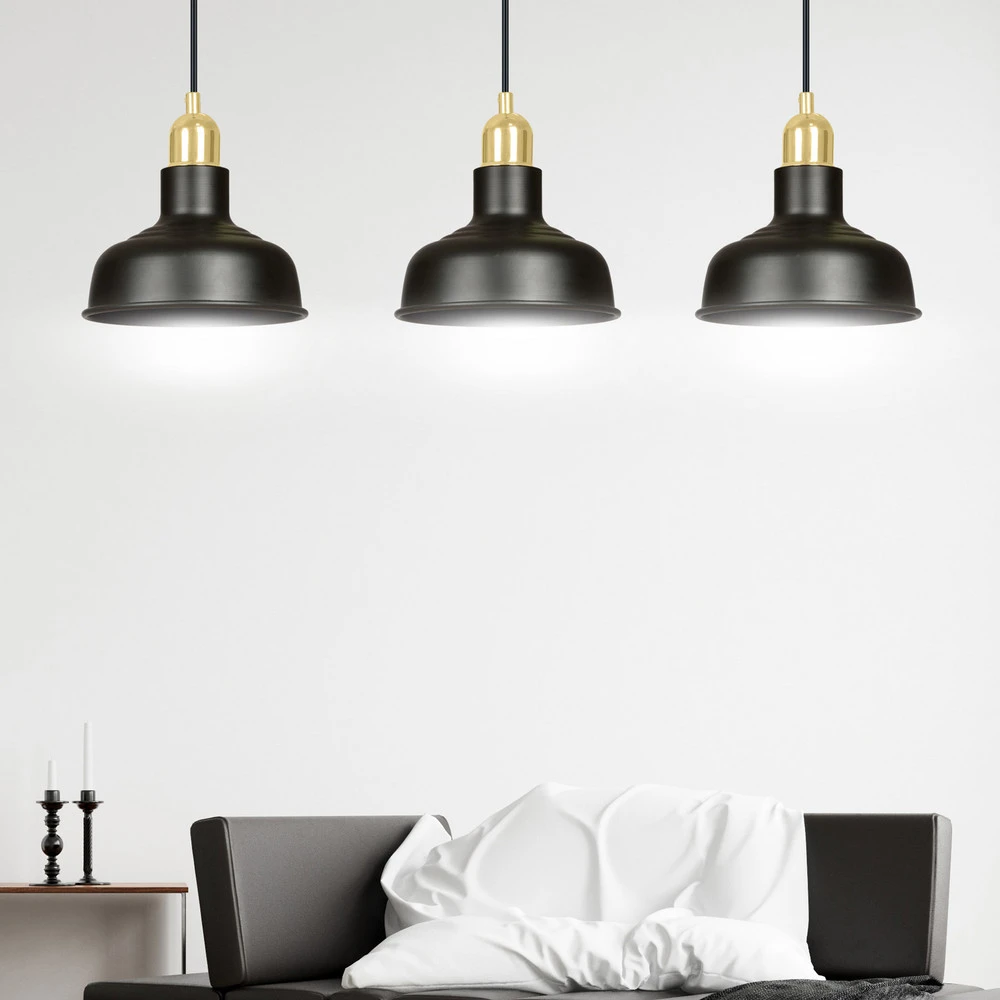 Suspension Gubo à trois lampes, noire à fixation clip