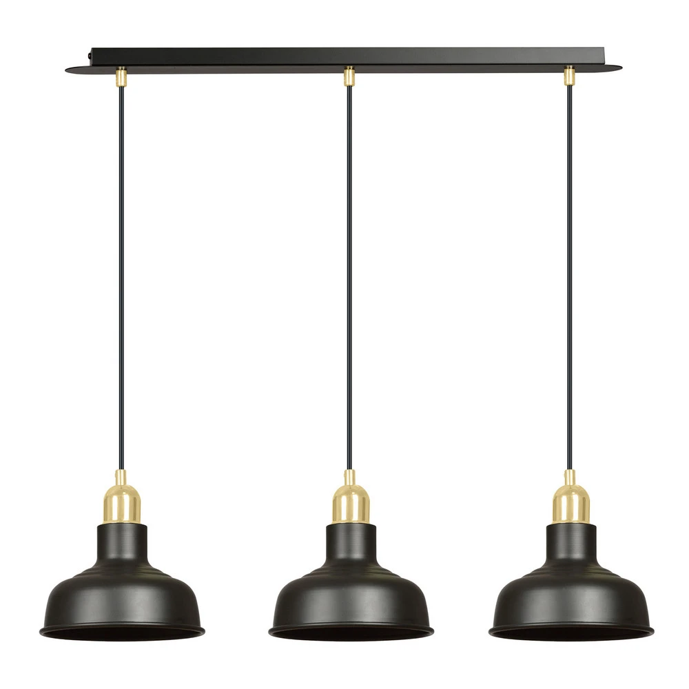 Suspension Gubo à trois lampes, noire à fixation clip