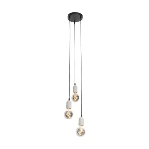 Suspension industrielle noire avec béton rond 3 lumières - Pedra pour entrée et couloir