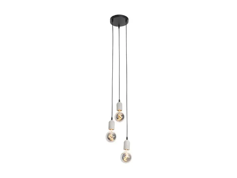 Suspension industrielle noire avec béton rond 3 lumières - Pedra pour entrée et couloir