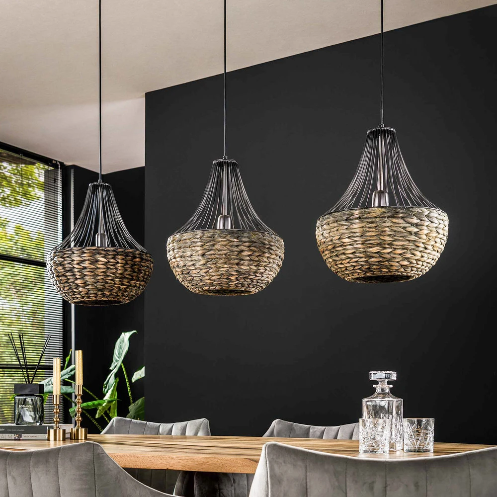 Suspension Irmara, 3 lampes, jacinthe d'eau, noir/brun pour entrée et couloir