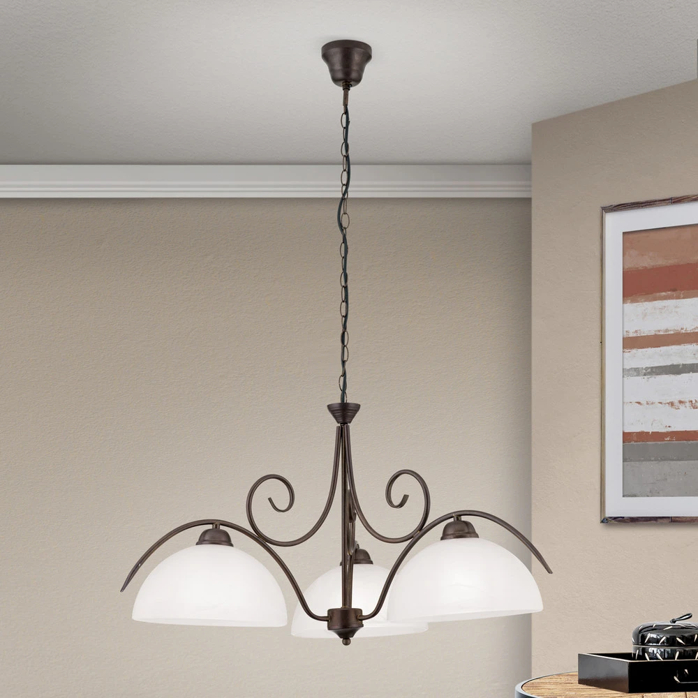 Suspension JANA 3 lumières avec verre albâtre IP44 pour salle de bain