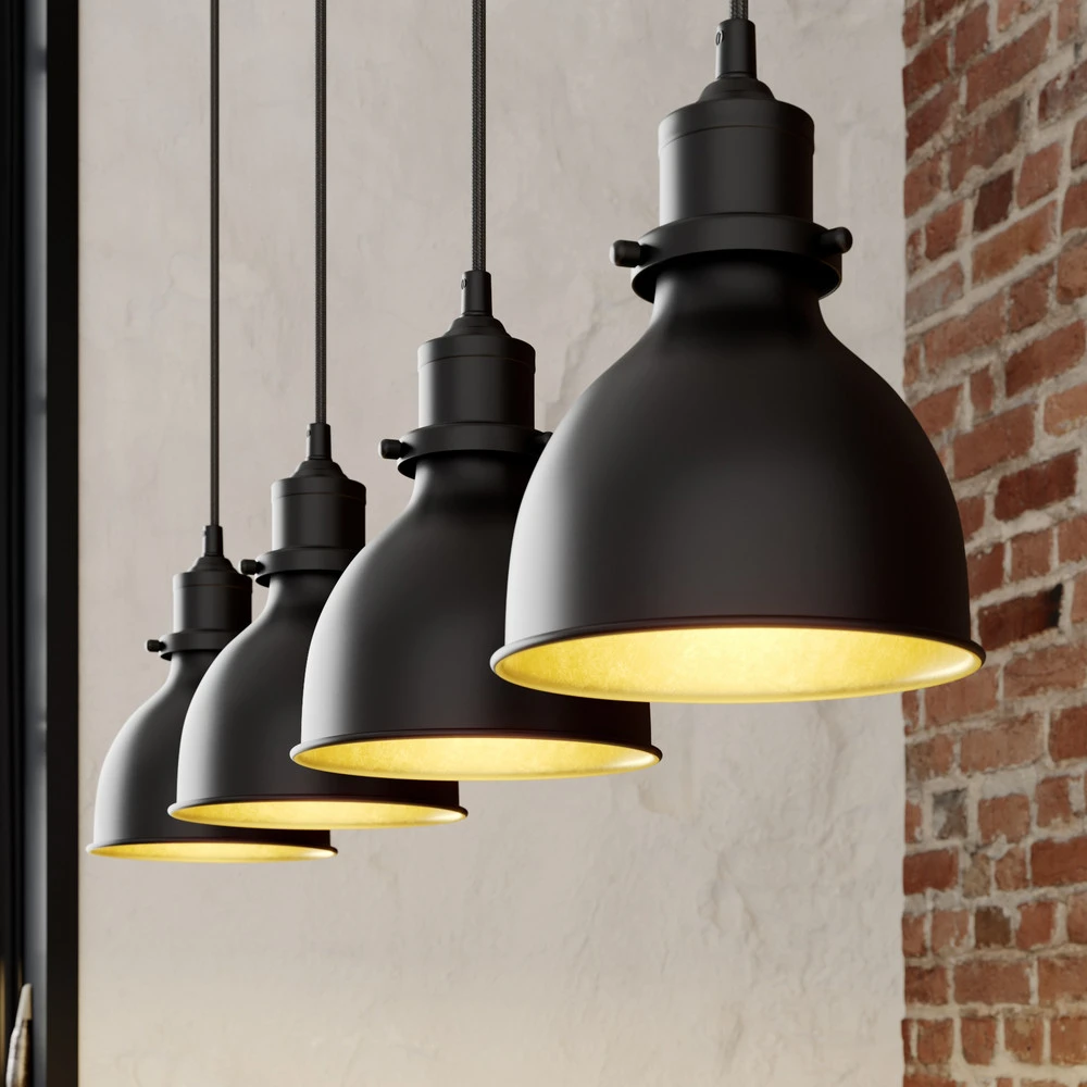 Suspension Jasminka noire-dorée, à 4 lampes avec LED intégrée non remplaçable