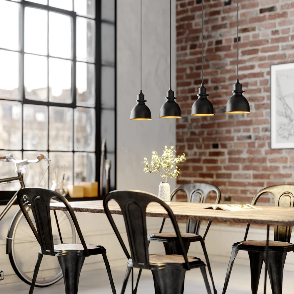 Suspension Jasminka noire-dorée, à 4 lampes avec LED intégrée non remplaçable