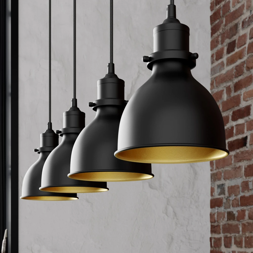 Suspension Jasminka noire-dorée, à 4 lampes avec LED intégrée non remplaçable