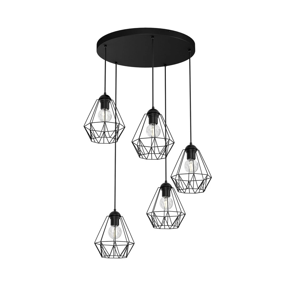 Suspension Jin, noire, à 5 lampes, ronde Sans outil d'installation