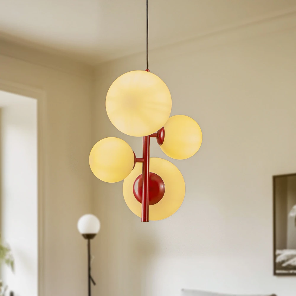 Suspension Joel, bordeaux/blanc, à 4 lampes Sans outil d'installation