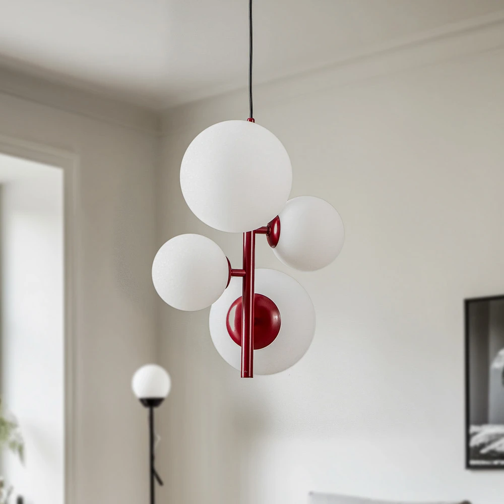 Suspension Joel, bordeaux/blanc, à 4 lampes Sans outil d'installation