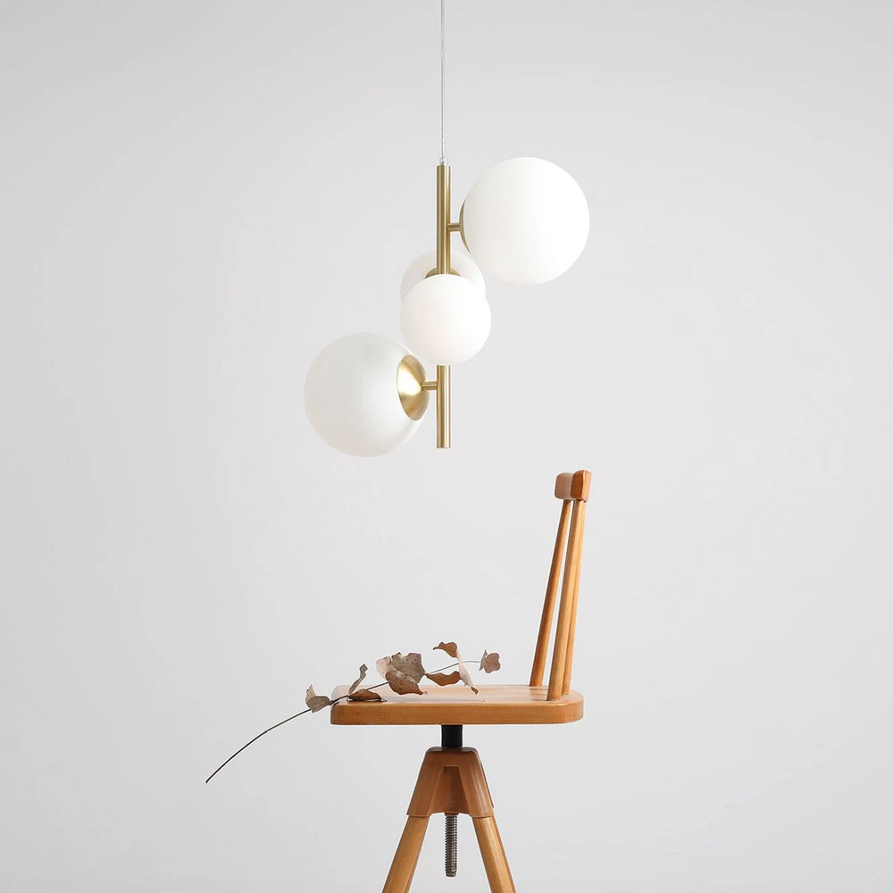 Suspension Joel, laiton/blanche, à 4 lampes pour plafonds suspendus