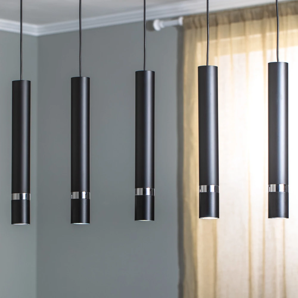 Suspension Joker, noire/argentée, à cinq lampes Design minimaliste
