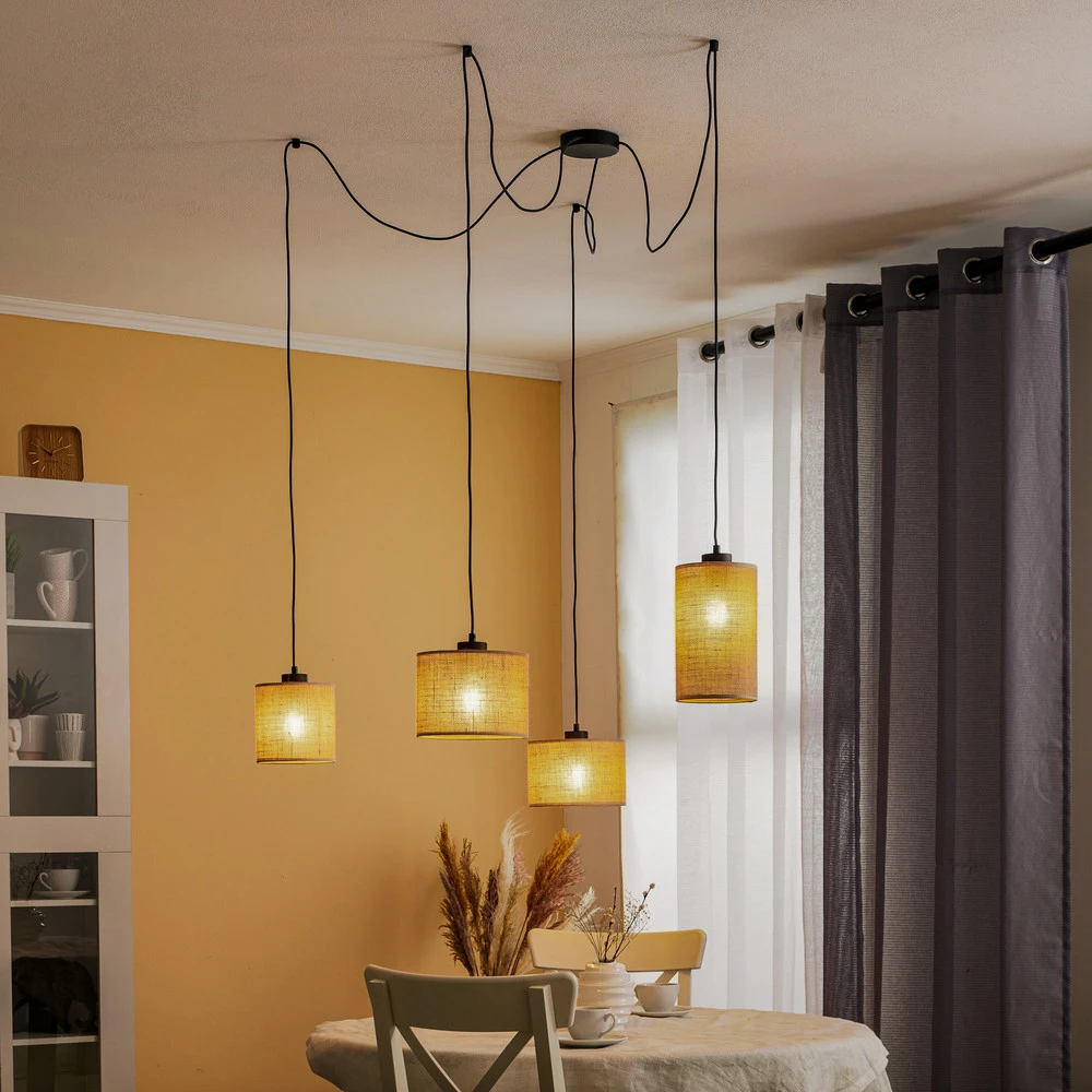 Suspension Juta, à quatre lampes pour plafonds suspendus